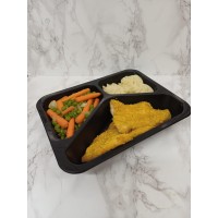 Menuschotel Kalkoenschnitzel, erwt&wortel, puree