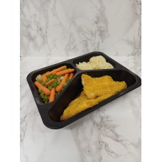 Menuschotel Kalkoenschnitzel, erwt&wortel, puree Menuschotel Kalkoenschnitzel, erwt&wortel, puree